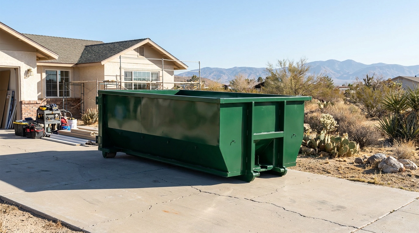 Roll-off dumpster on a driveway in Fallbrook